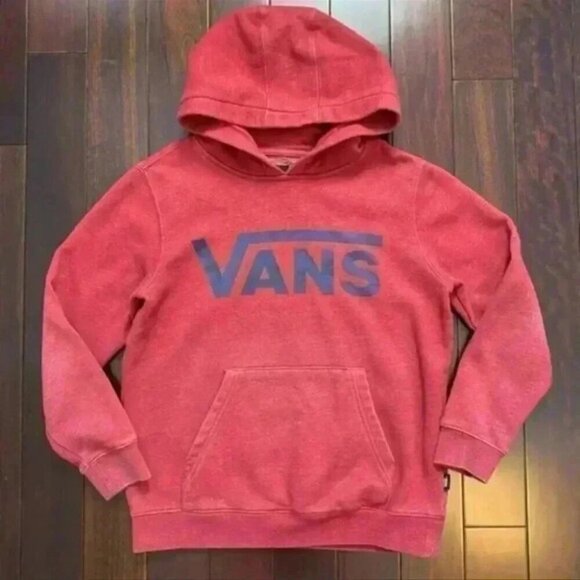 Vans Classic Hoodie Sweatshirt Pullover Red Blue Boys Unisex Size Small - Picture 11 of 12